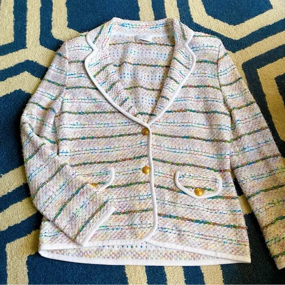 💐 ELEGANCE WHITE MULTI TWEED KNIT SWEATER BLAZER!
