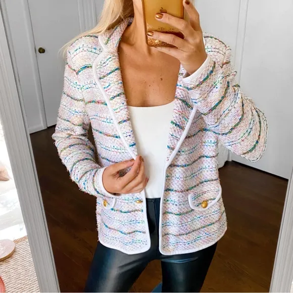 💐 ELEGANCE WHITE MULTI TWEED KNIT SWEATER BLAZER!