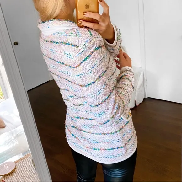💐 ELEGANCE WHITE MULTI TWEED KNIT SWEATER BLAZER!