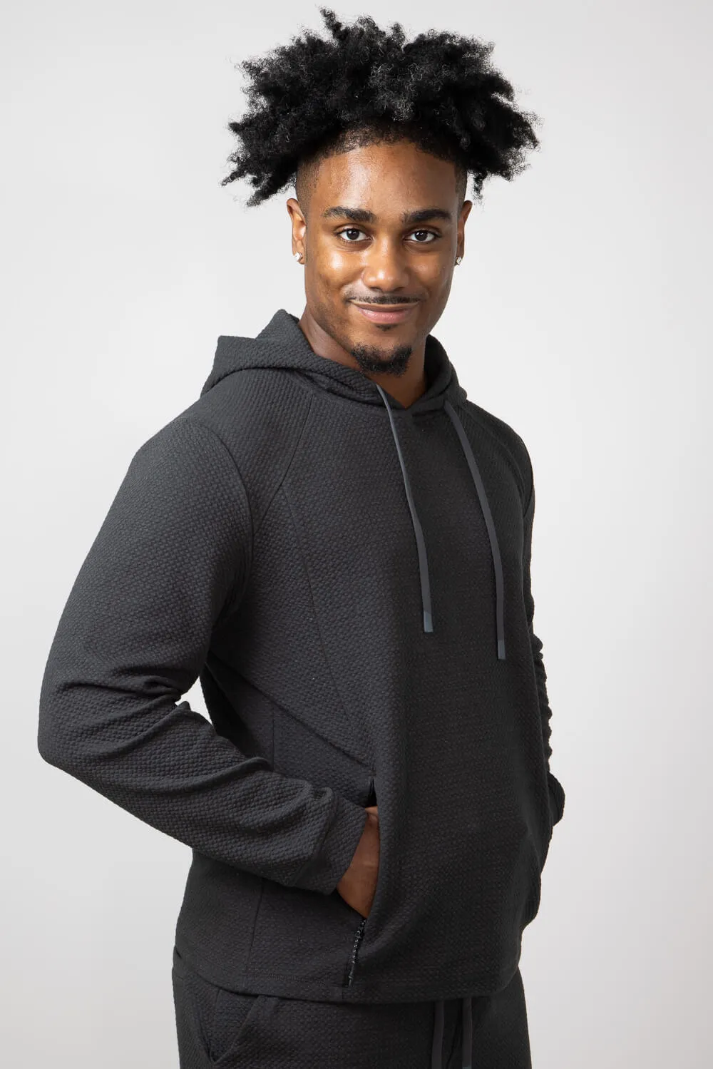 1897 Active Diamond Weave Hoodie for Men in Charcoal | MJ895-CHARCOAL