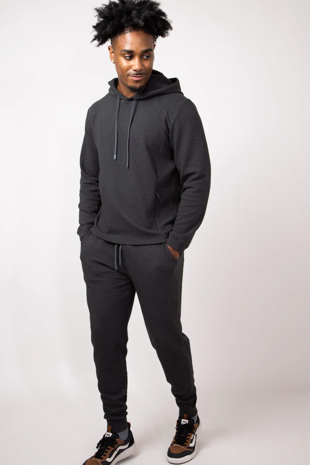 1897 Active Diamond Weave Hoodie for Men in Charcoal | MJ895-CHARCOAL