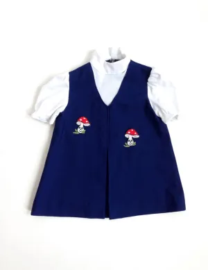 1970s Toddler Dress Blue Red Mushrooms