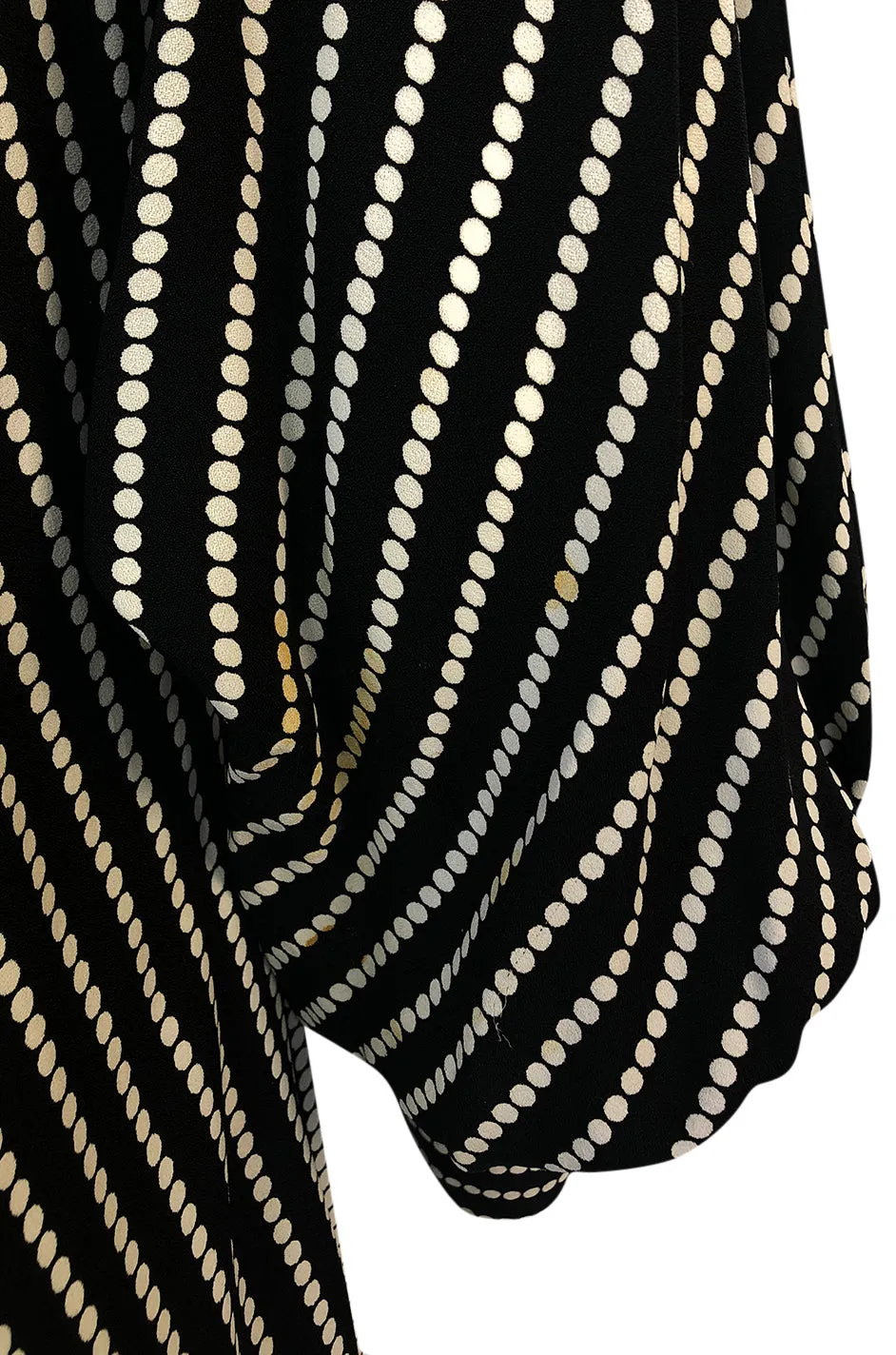 1980s Bernard Perris Black and White Kimono Plunging Caftan Dress