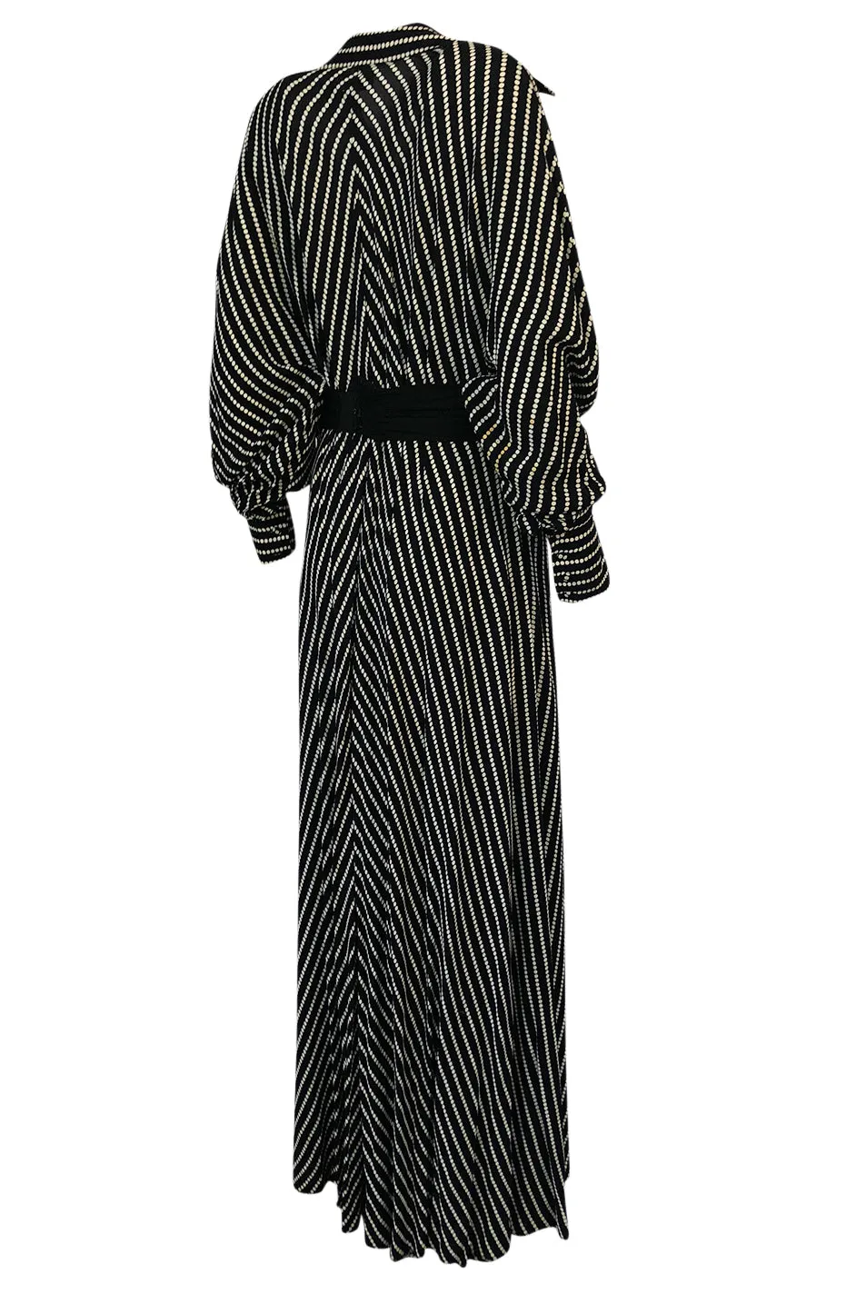 1980s Bernard Perris Black and White Kimono Plunging Caftan Dress