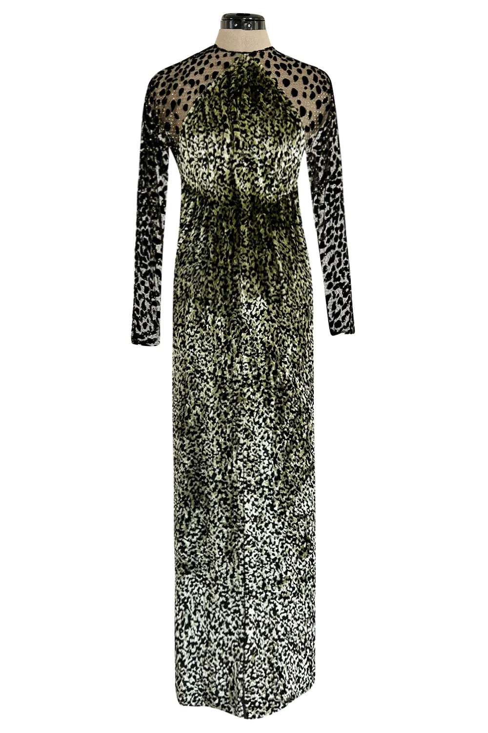 1994 Geoffrey Beene Leopard Print Chenille & Metallic Netting Dress