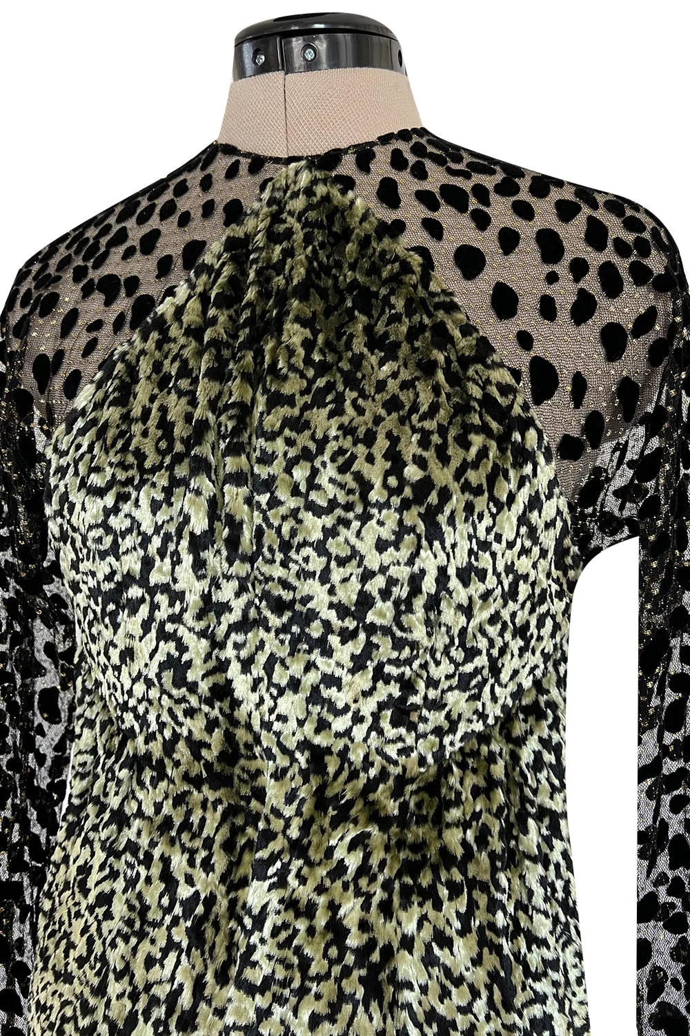 1994 Geoffrey Beene Leopard Print Chenille & Metallic Netting Dress