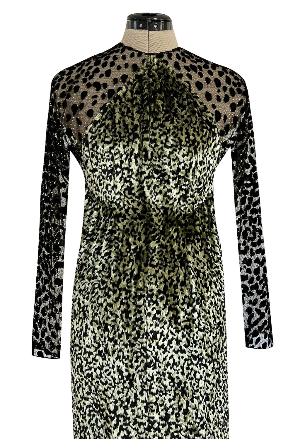1994 Geoffrey Beene Leopard Print Chenille & Metallic Netting Dress