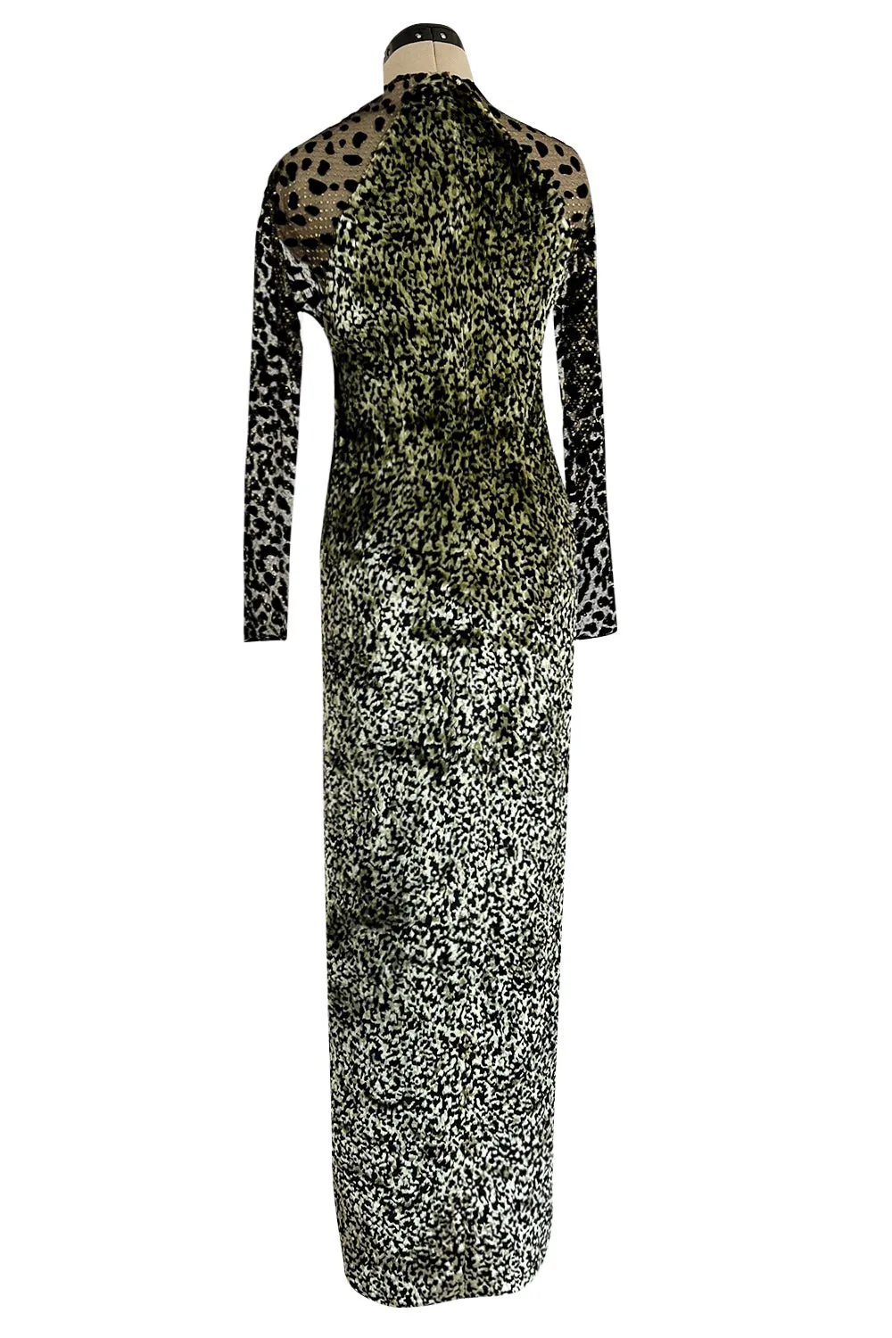 1994 Geoffrey Beene Leopard Print Chenille & Metallic Netting Dress