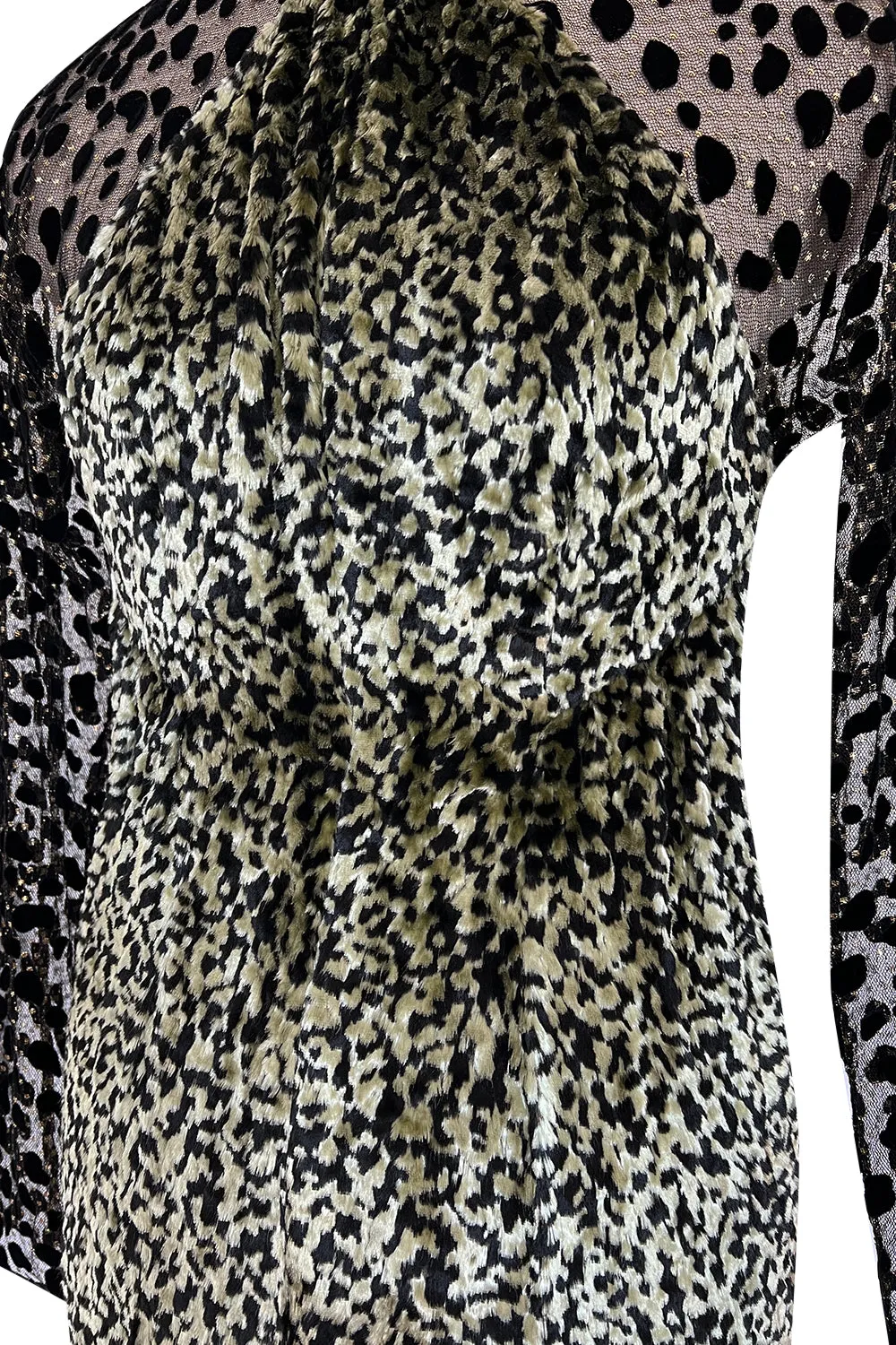 1994 Geoffrey Beene Leopard Print Chenille & Metallic Netting Dress