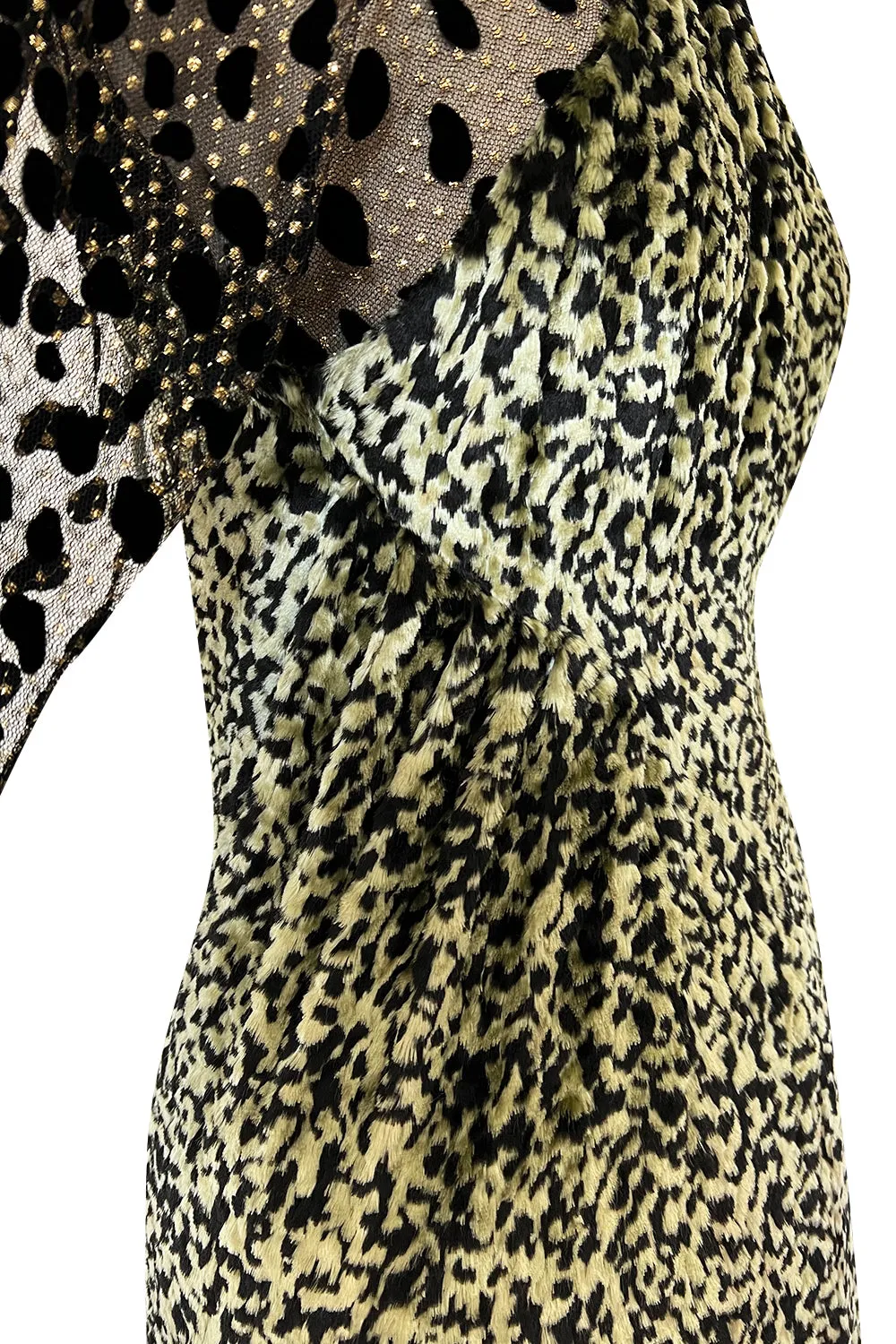 1994 Geoffrey Beene Leopard Print Chenille & Metallic Netting Dress