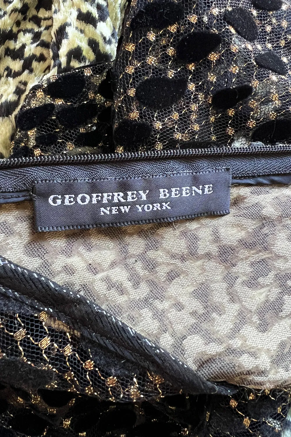 1994 Geoffrey Beene Leopard Print Chenille & Metallic Netting Dress
