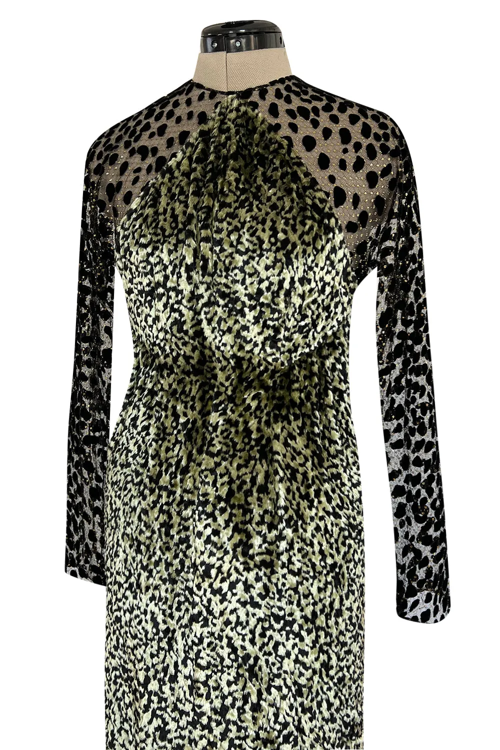 1994 Geoffrey Beene Leopard Print Chenille & Metallic Netting Dress