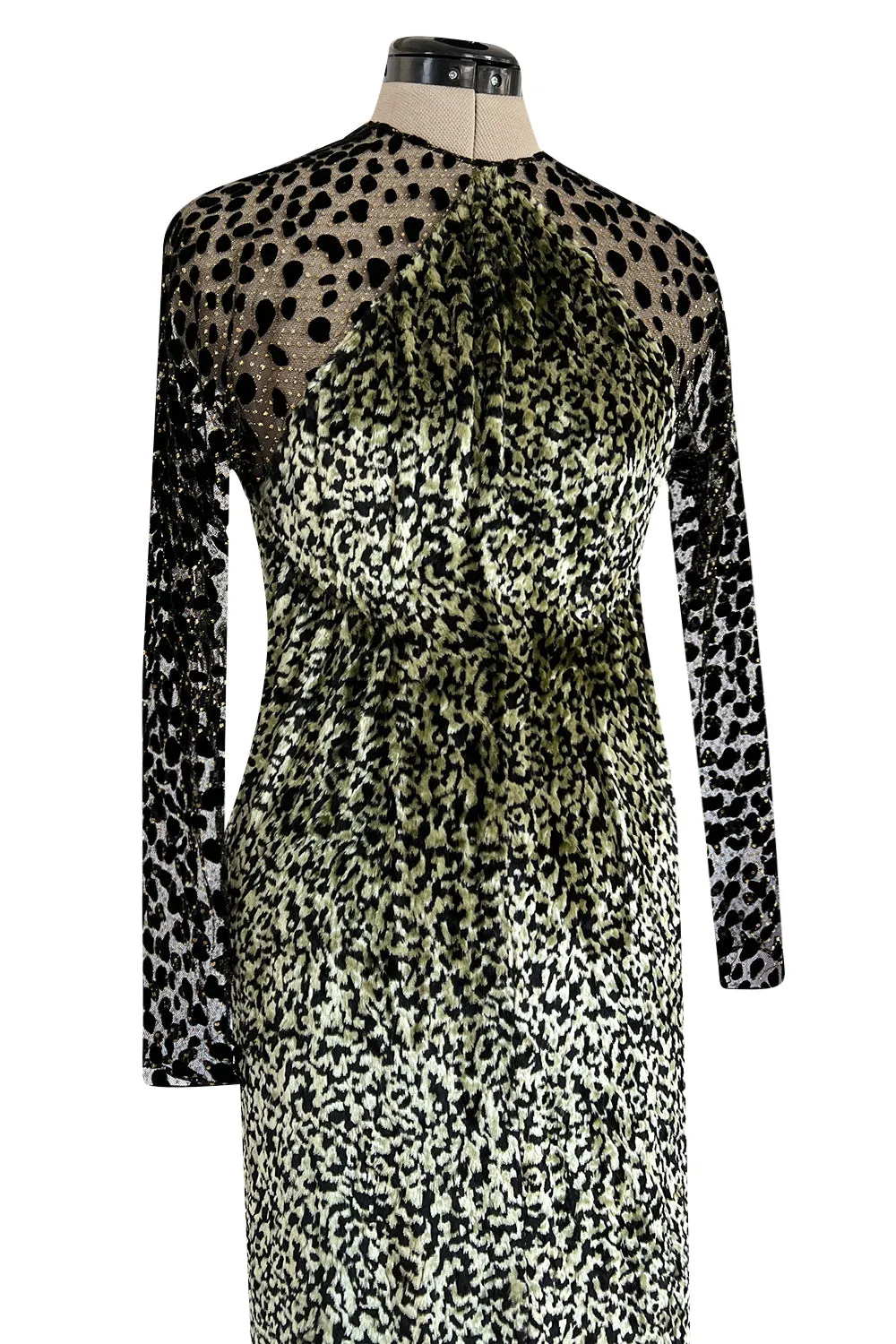 1994 Geoffrey Beene Leopard Print Chenille & Metallic Netting Dress