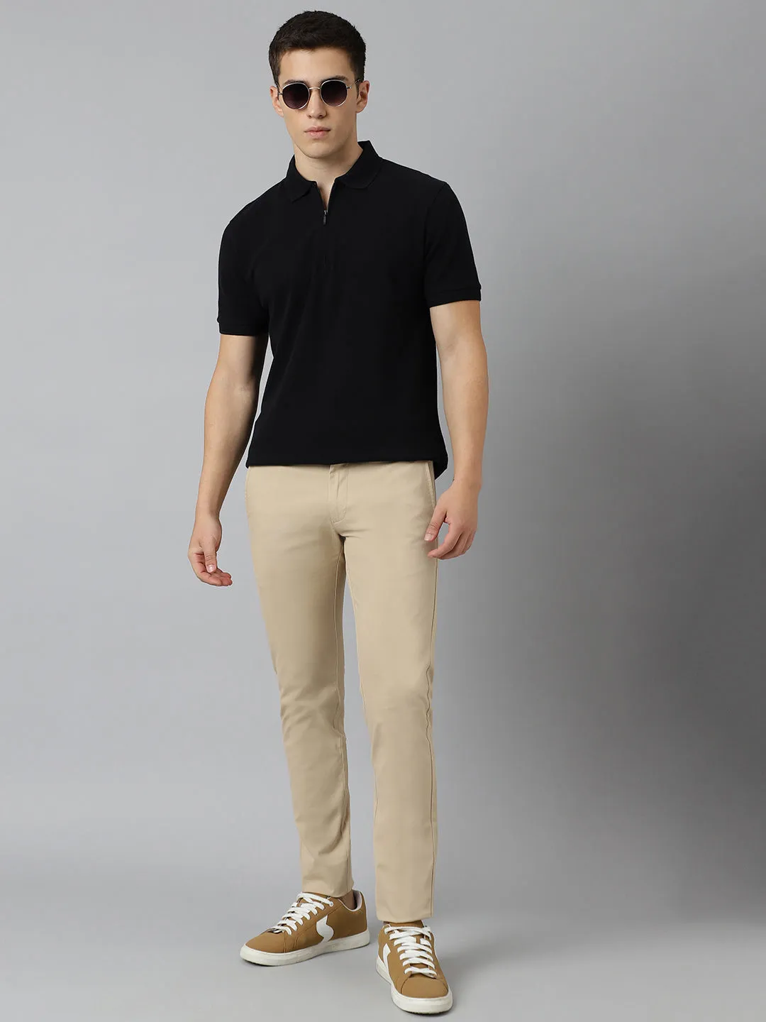 2 Way Stretch Chinos in Beige- Slim Fit