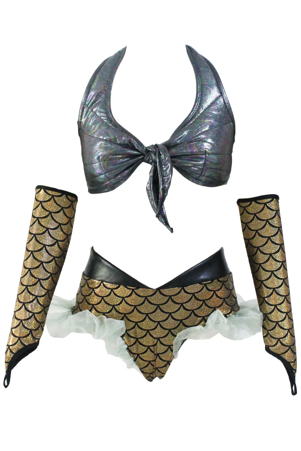 3pcs Gold Mermaid Princess Costume