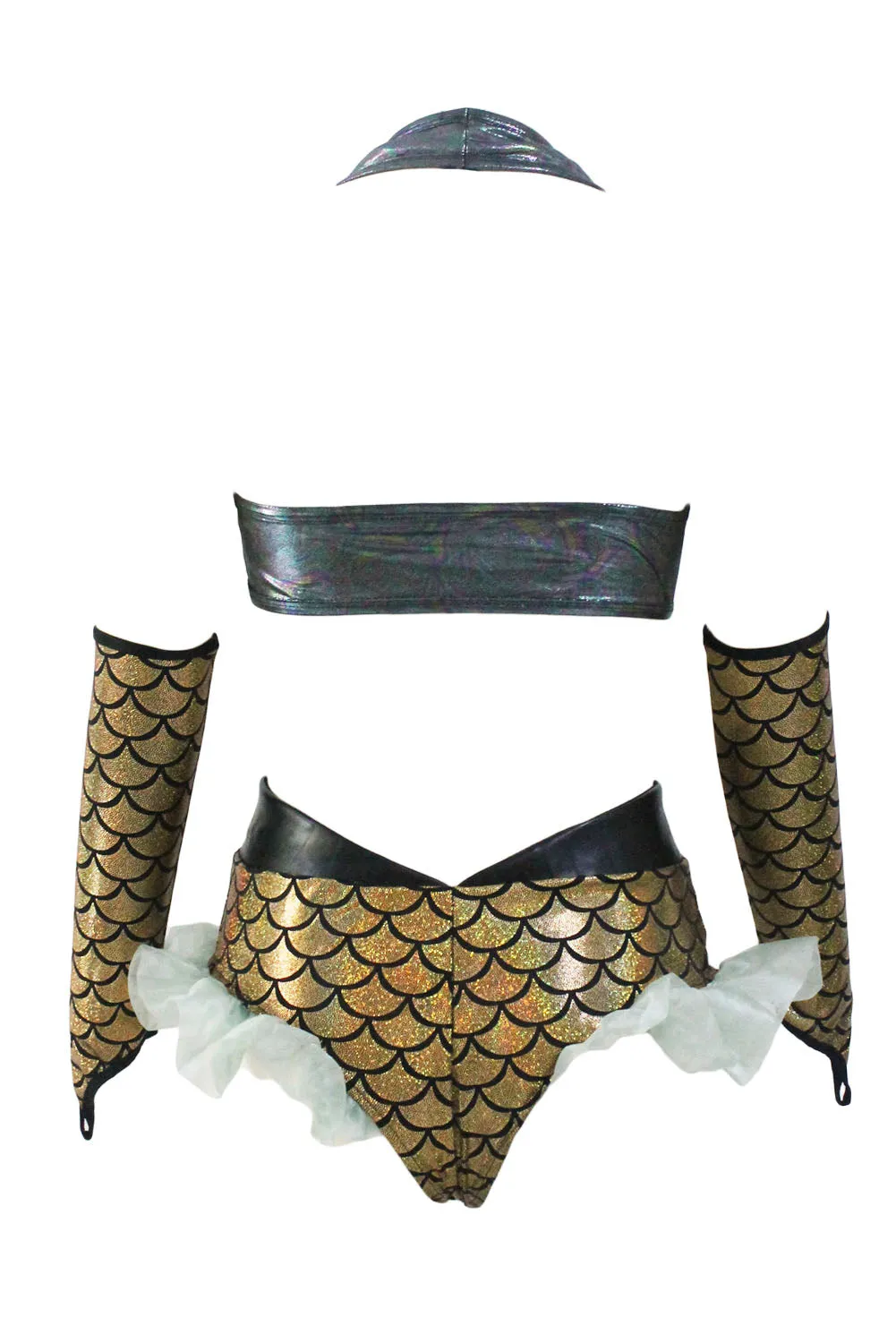 3pcs Gold Mermaid Princess Costume