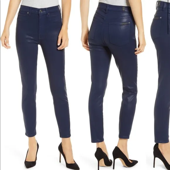 7 for All Mankind Coated Navy High Rise Cropped Jeans