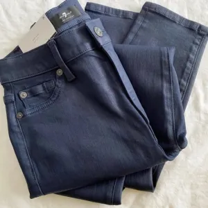 7 for All Mankind Coated Navy High Rise Cropped Jeans