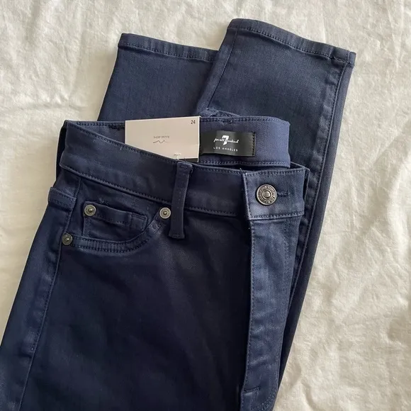 7 for All Mankind Coated Navy High Rise Cropped Jeans