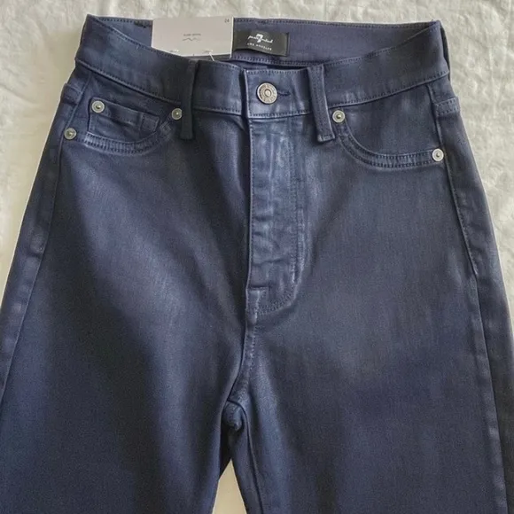 7 for All Mankind Coated Navy High Rise Cropped Jeans