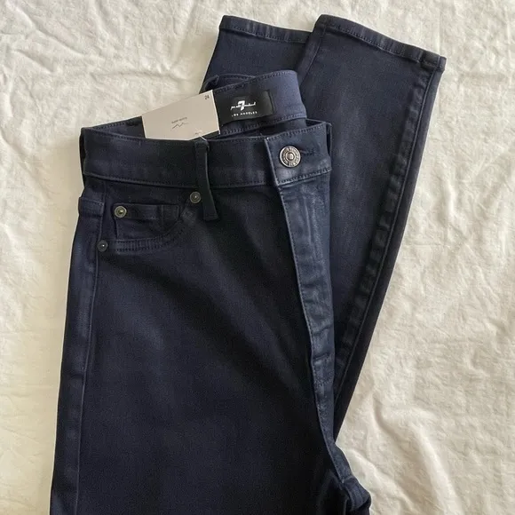 7 for All Mankind Coated Navy High Rise Cropped Jeans