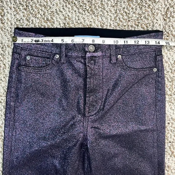 7 FOR ALL MANKIND HIGH WAIST SKINNY JEANS PURPLE GLITTER STRETCHY SIZE 28