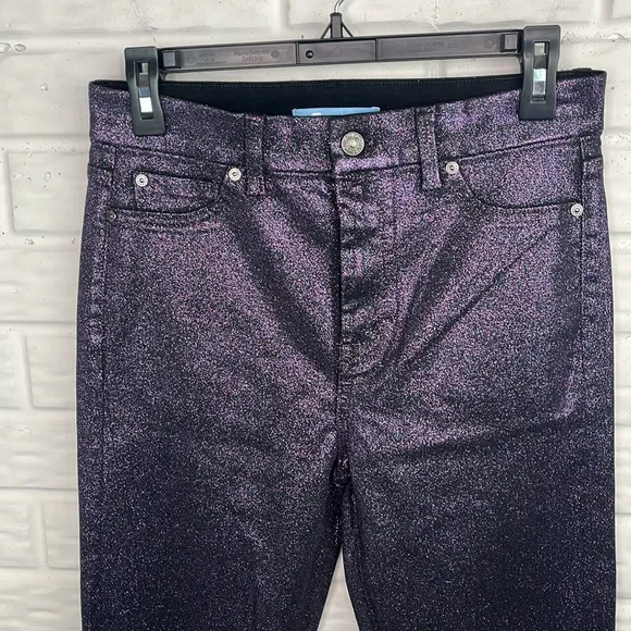 7 FOR ALL MANKIND HIGH WAIST SKINNY JEANS PURPLE GLITTER STRETCHY SIZE 28