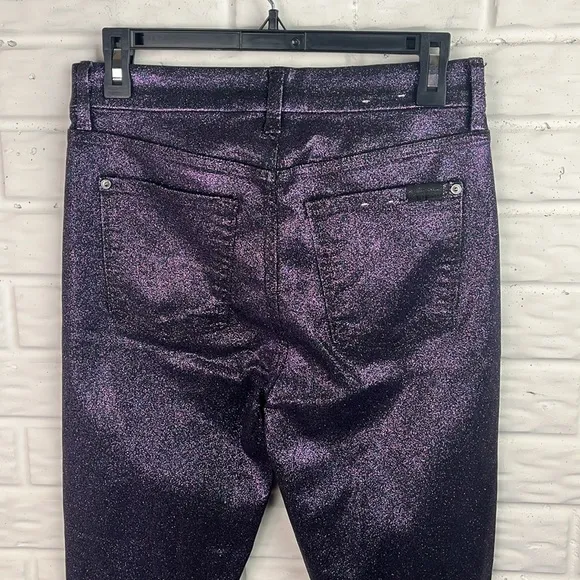 7 FOR ALL MANKIND HIGH WAIST SKINNY JEANS PURPLE GLITTER STRETCHY SIZE 28