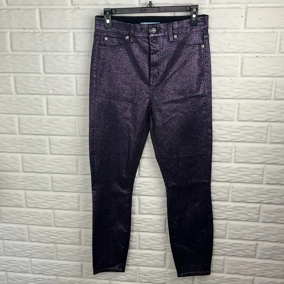 7 FOR ALL MANKIND HIGH WAIST SKINNY JEANS PURPLE GLITTER STRETCHY SIZE 28