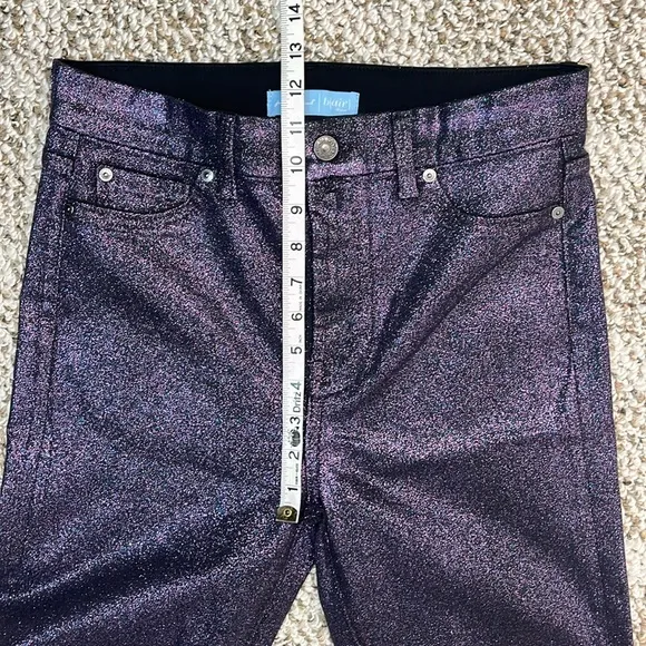 7 FOR ALL MANKIND HIGH WAIST SKINNY JEANS PURPLE GLITTER STRETCHY SIZE 28