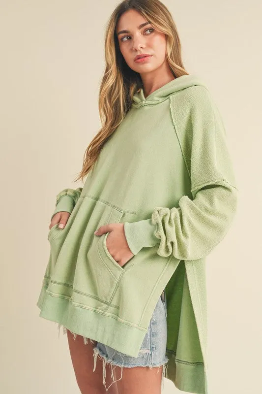 Aemi   Co Exposed Seam Side Slit Hoodie with Kangaroo Pocket