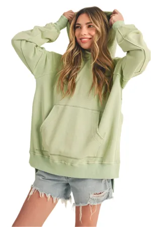 Aemi   Co Exposed Seam Side Slit Hoodie with Kangaroo Pocket