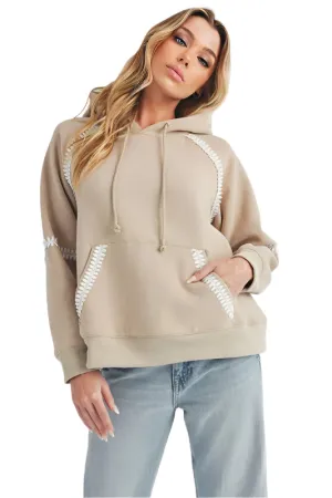 Aemi   Co Lace Detail Drawstring Hoodie with Kangaroo Pocket