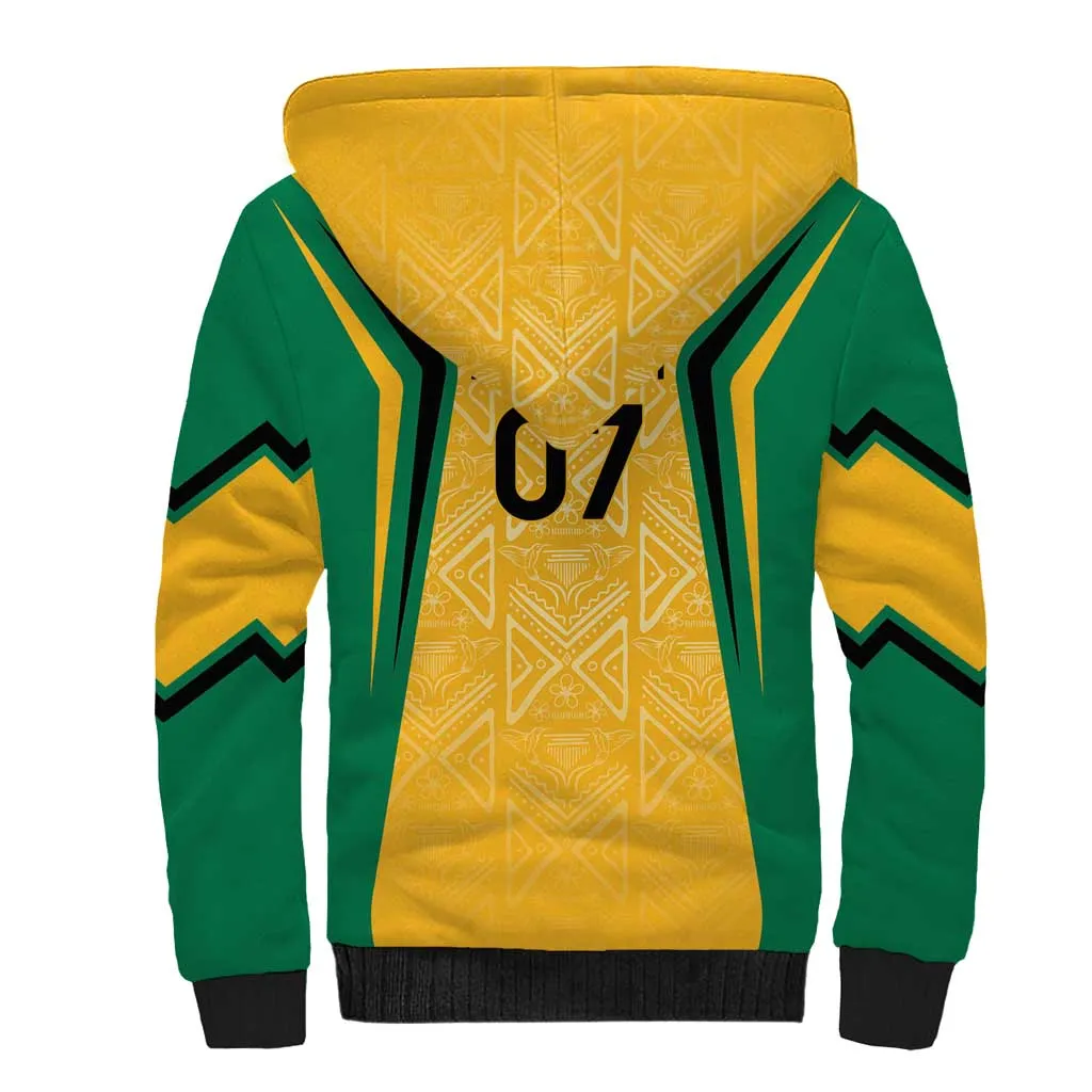 Afro-Jamaica Custom Sherpa Hoodie Golden Ethnic Motifs LT7