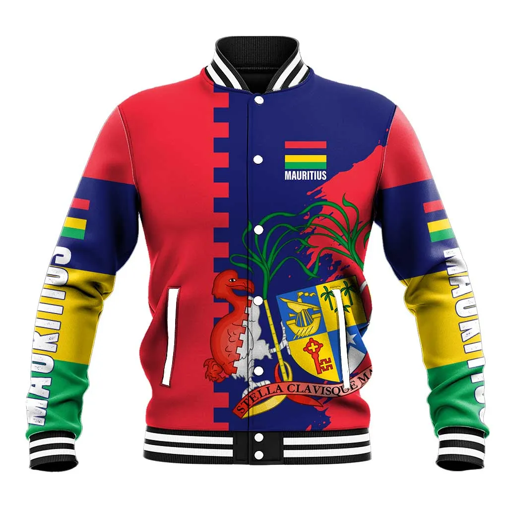 Afro Mauritius Baseball Jacket Map Design with Flag Coat of Arms TS04