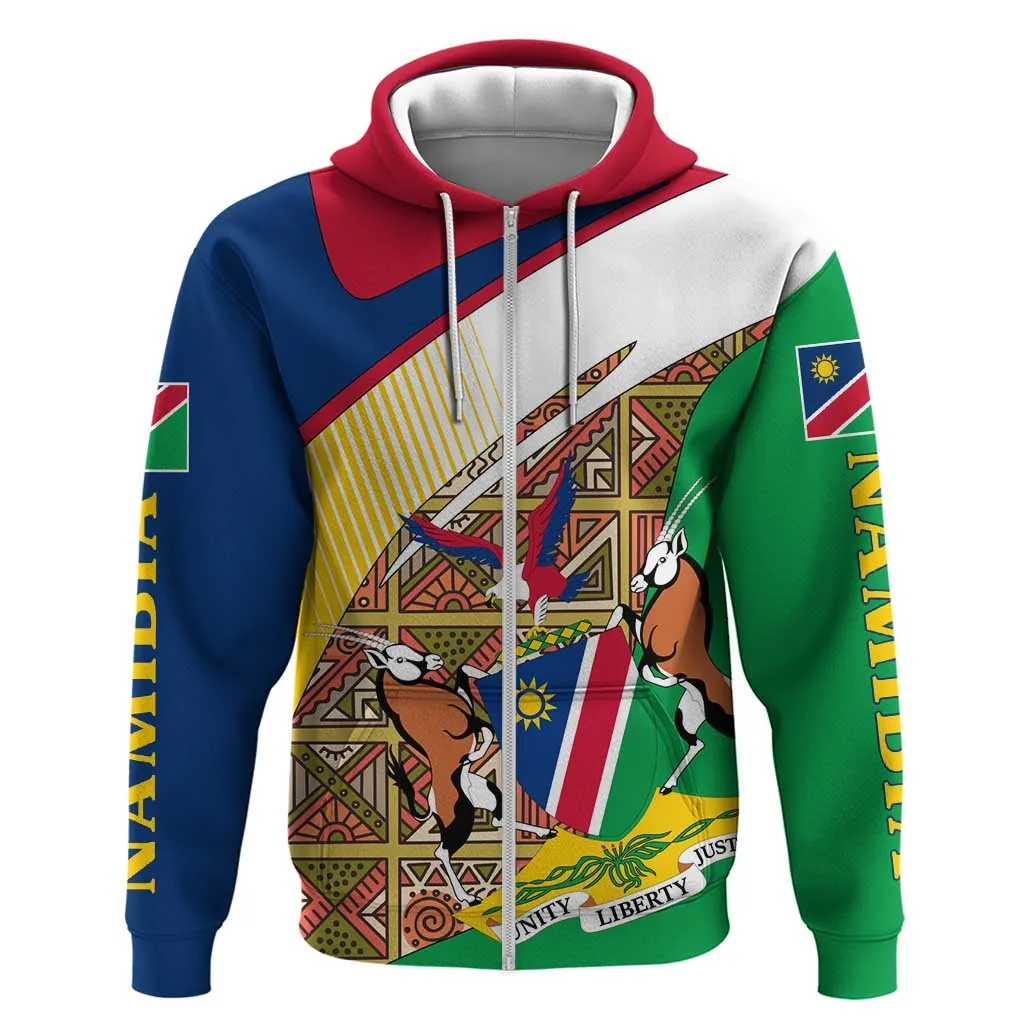 Afro Namibia Map Zip Hoodie National Emblem and Cultural Motif Design TS04