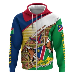 Afro Namibia Map Zip Hoodie National Emblem and Cultural Motif Design TS04