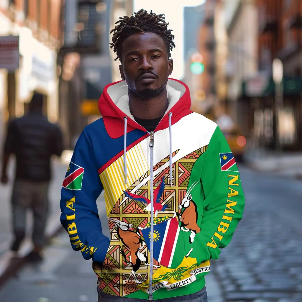 Afro Namibia Map Zip Hoodie National Emblem and Cultural Motif Design TS04