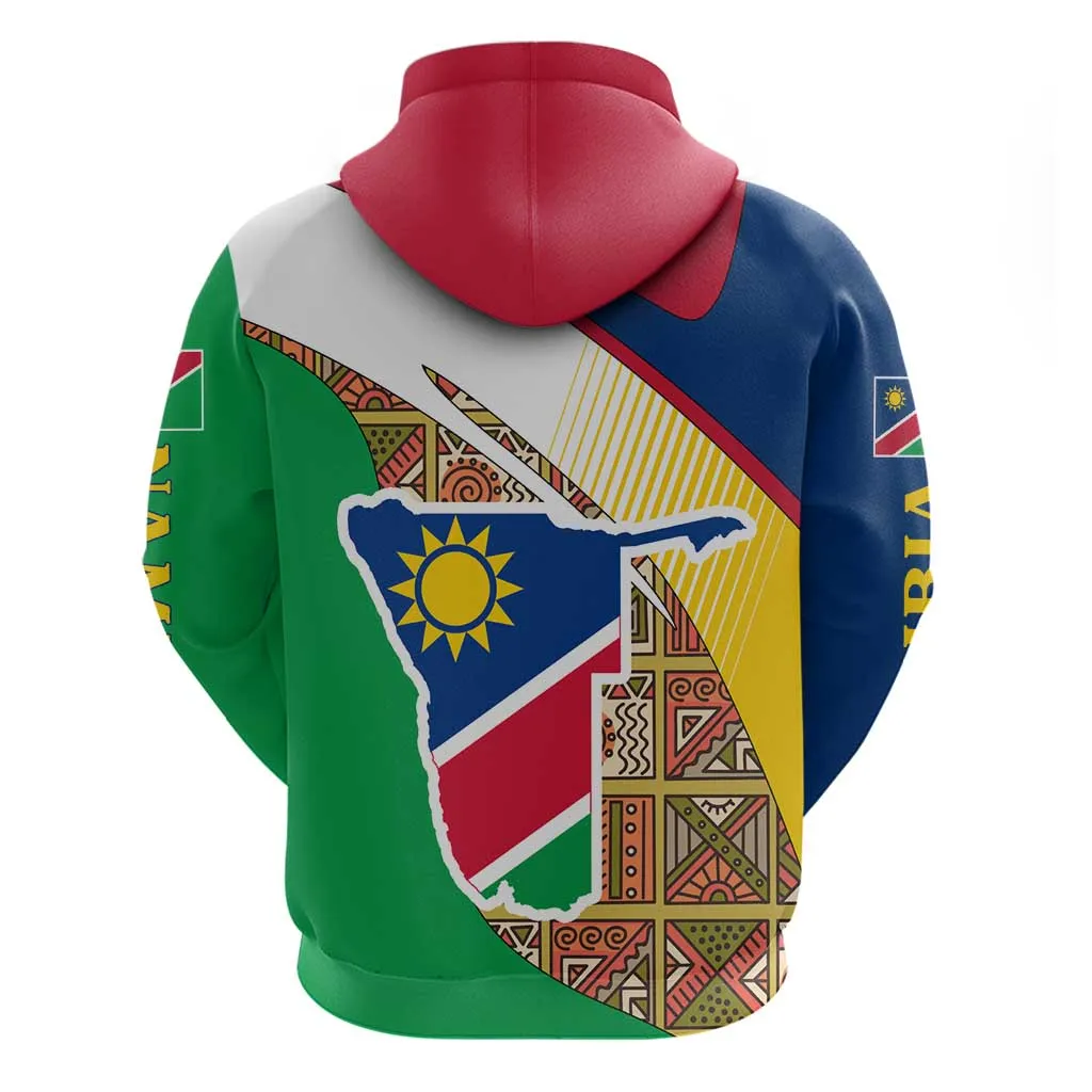 Afro Namibia Map Zip Hoodie National Emblem and Cultural Motif Design TS04