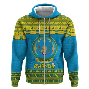 Afro Rwanda Christmas Zip Hoodie Noheli Nziza Coat Of Arms - African Pattern LT15