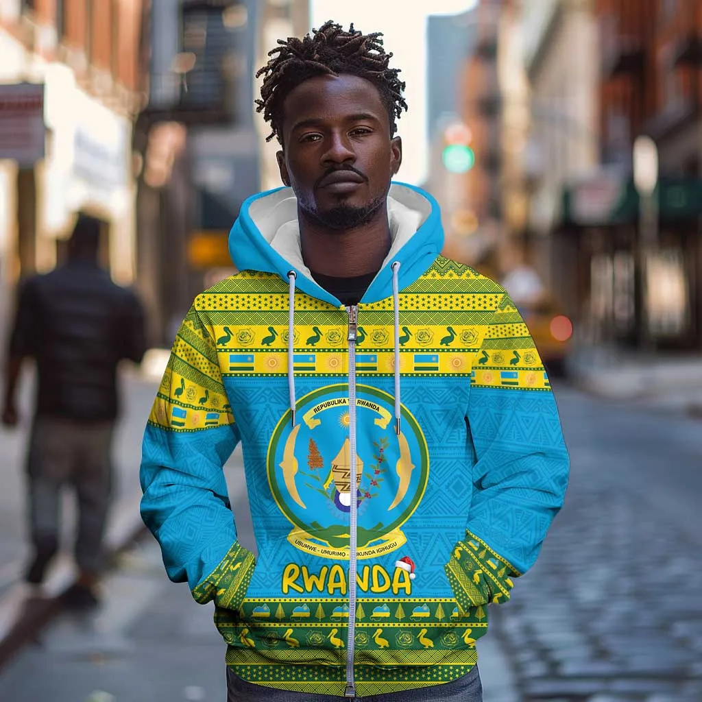 Afro Rwanda Christmas Zip Hoodie Noheli Nziza Coat Of Arms - African Pattern LT15