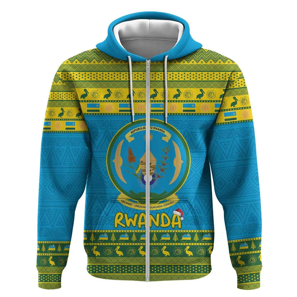 Afro Rwanda Christmas Zip Hoodie Noheli Nziza Coat Of Arms - African Pattern LT15