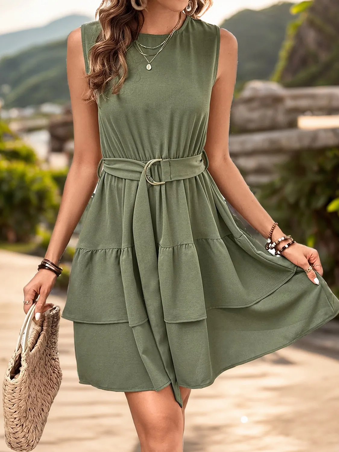 Ailee Layered Round Neck Sleeveless Mini Dress