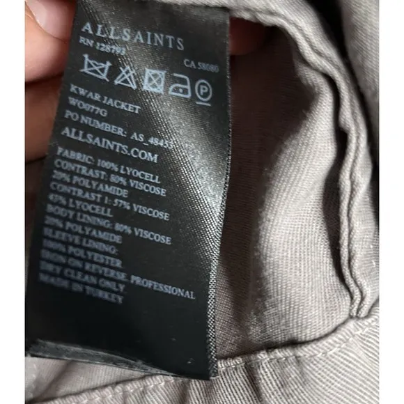 ALL SAINTS Kwar cropped long sleeve jacket khaki  block green tan Women Size 2