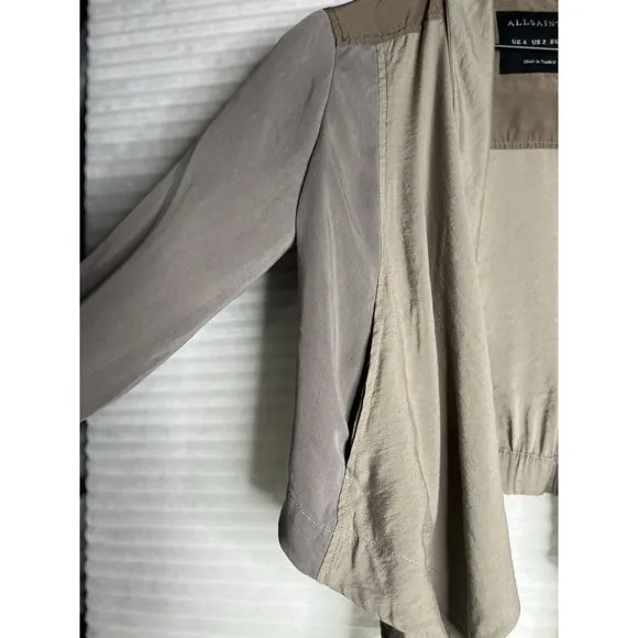 ALL SAINTS Kwar cropped long sleeve jacket khaki  block green tan Women Size 2