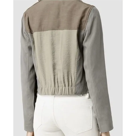 ALL SAINTS Kwar cropped long sleeve jacket khaki  block green tan Women Size 2