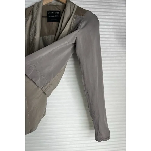 ALL SAINTS Kwar cropped long sleeve jacket khaki  block green tan Women Size 2