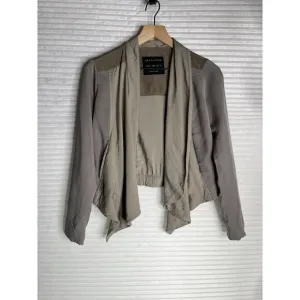 ALL SAINTS Kwar cropped long sleeve jacket khaki  block green tan Women Size 2