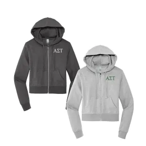 Alpha Sigma Tau Cropped Zip Up Hoodie