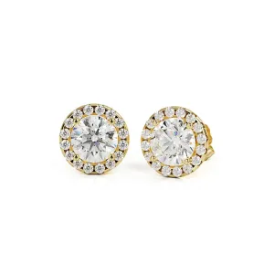 Amber Glow Halo Earrings 2 Natural Diamonds in Yellow Gold